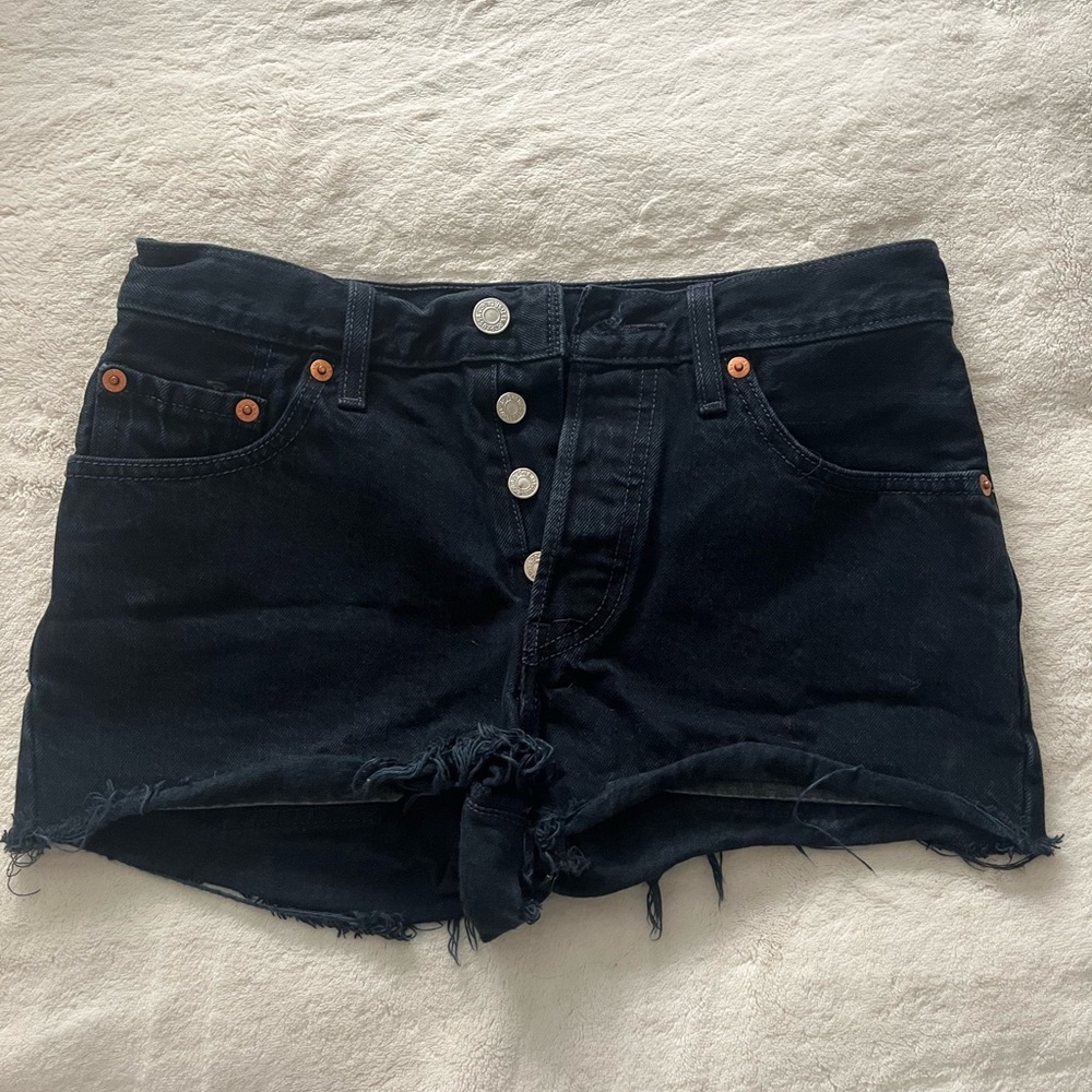 Levi's Black Jean Shorts with Button Detail